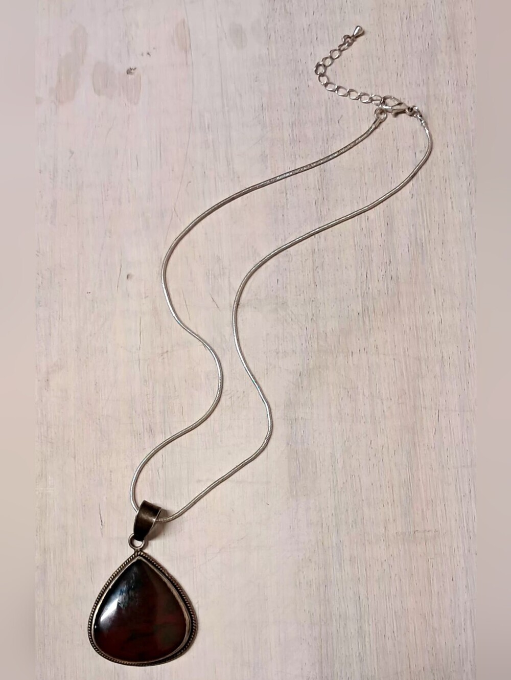 Vintage 925 Sterling Silver Bloodstone Pendant Necklace